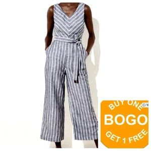 LOFT Navy and White Striped Jumpsuit